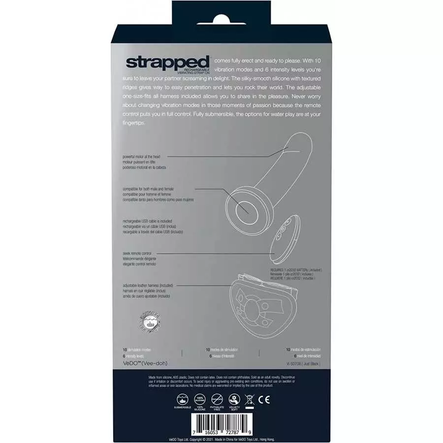 VeDO Strapped Rechargeable Vibrating Strap On Dildo and Harness (Deep Purple)