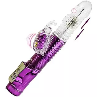 Steel Ball 360° Rotation Rabbit Adult Toy Vibrator Butterfly Clitoral Stimulator, Realistic Dildo Telescopic Excite G spot 12 Po