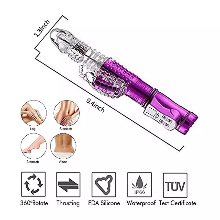 Steel Ball 360° Rotation Rabbit Adult Toy Vibrator Butterfly Clitoral Stimulator, Realistic Dildo Telescopic Excite G spot 12 Po