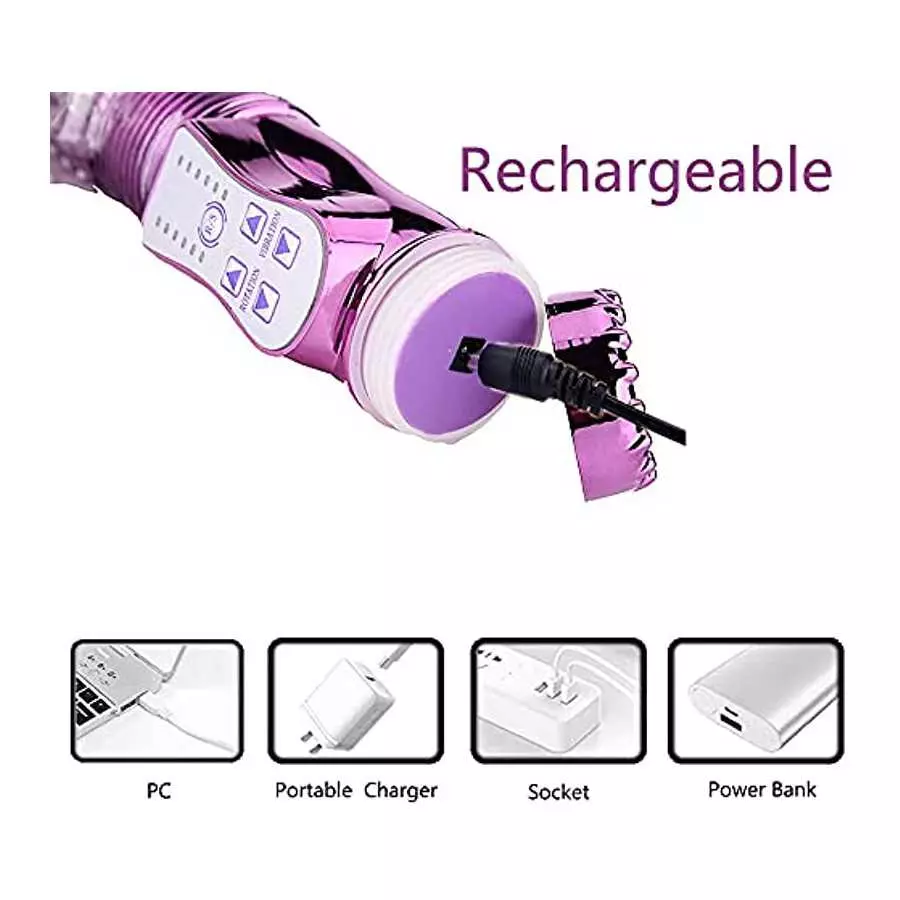 Steel Ball 360° Rotation Rabbit Adult Toy Vibrator Butterfly Clitoral Stimulator, Realistic Dildo Telescopic Excite G spot 12 Po