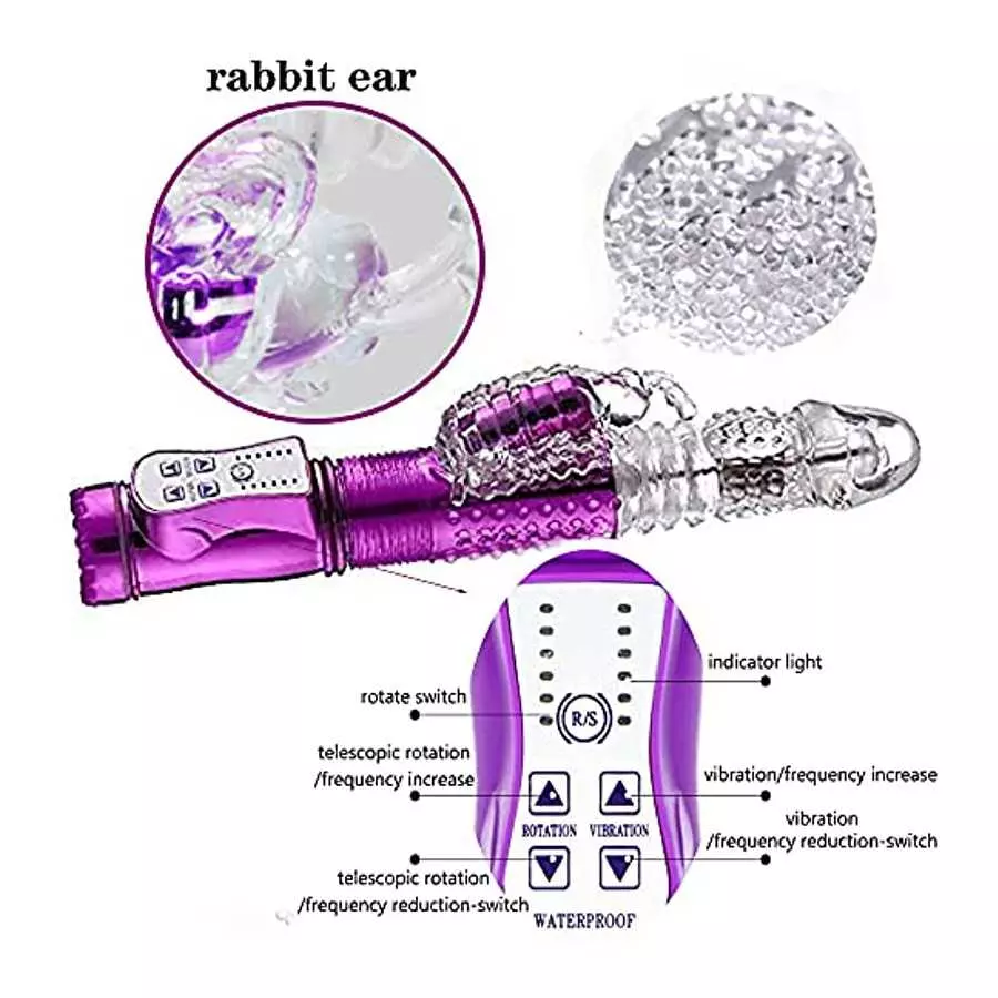 Steel Ball 360° Rotation Rabbit Adult Toy Vibrator Butterfly Clitoral Stimulator, Realistic Dildo Telescopic Excite G spot 12 Po