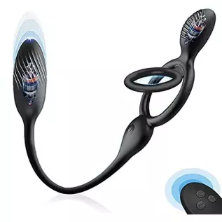 Vibrating Cock Ring with Butt Plug, lvhua 3 in 1 Penis Ring Vibrator Anal Plug with 10 Vibration Modes, Prostate Massager Clitor