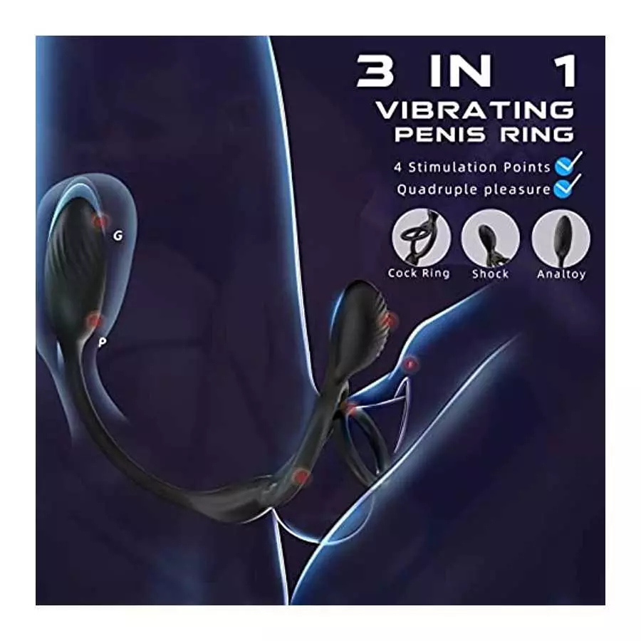 Vibrating Cock Ring with Butt Plug, lvhua 3 in 1 Penis Ring Vibrator Anal Plug with 10 Vibration Modes, Prostate Massager Clitor