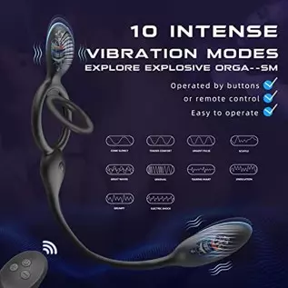 Vibrating Cock Ring with Butt Plug, lvhua 3 in 1 Penis Ring Vibrator Anal Plug with 10 Vibration Modes, Prostate Massager Clitor Vibrating Cock Ring with Butt Plug, lvhua 3 in 1 Penis Ring Vibrator Anal Plug with 10 Vibration Modes, Prostate Massager Clitor