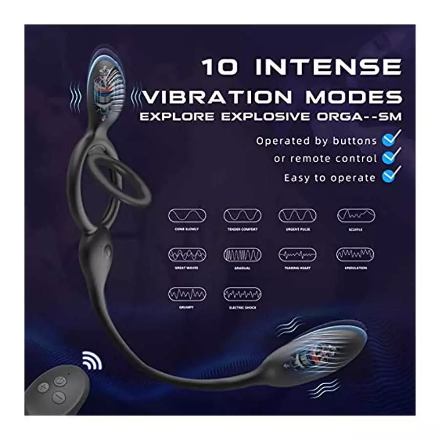 Vibrating Cock Ring with Butt Plug, lvhua 3 in 1 Penis Ring Vibrator Anal Plug with 10 Vibration Modes, Prostate Massager Clitor
