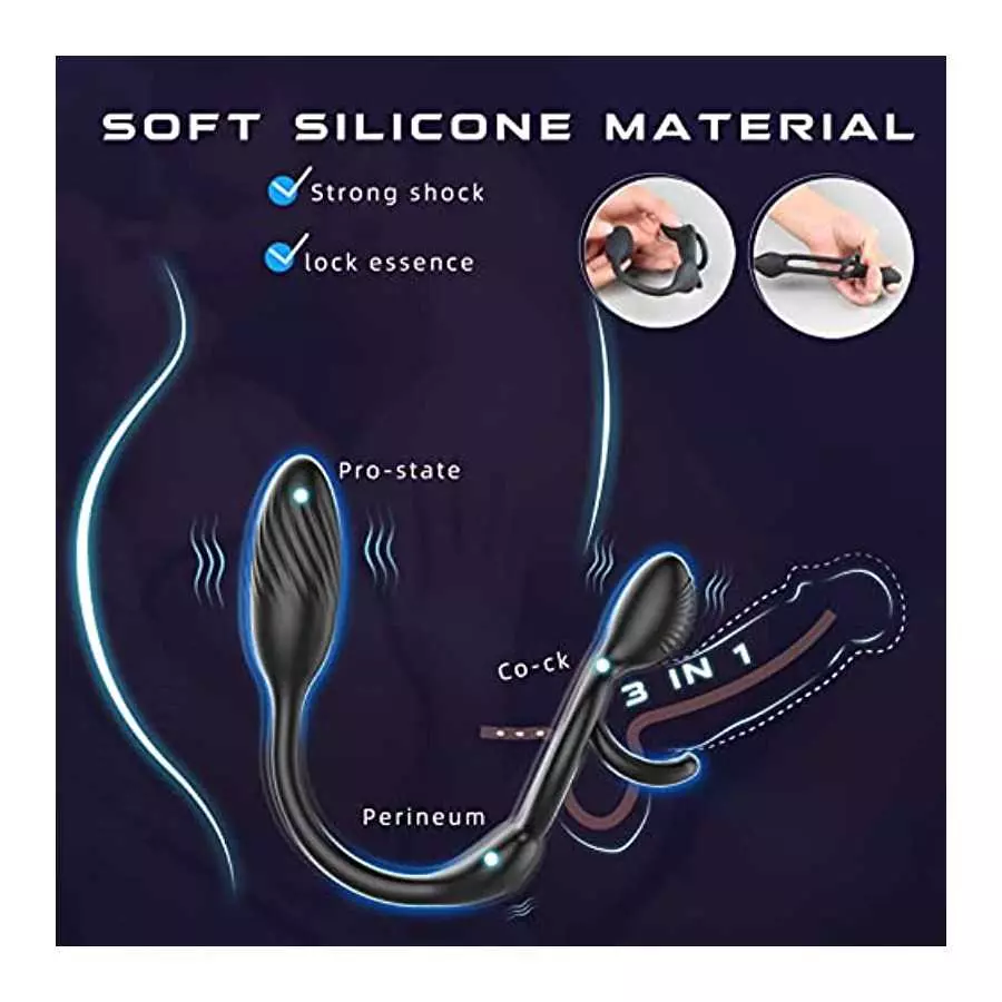 Vibrating Cock Ring with Butt Plug, lvhua 3 in 1 Penis Ring Vibrator Anal Plug with 10 Vibration Modes, Prostate Massager Clitor