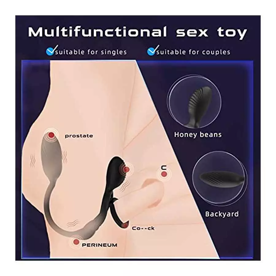 Vibrating Cock Ring with Butt Plug, lvhua 3 in 1 Penis Ring Vibrator Anal Plug with 10 Vibration Modes, Prostate Massager Clitor