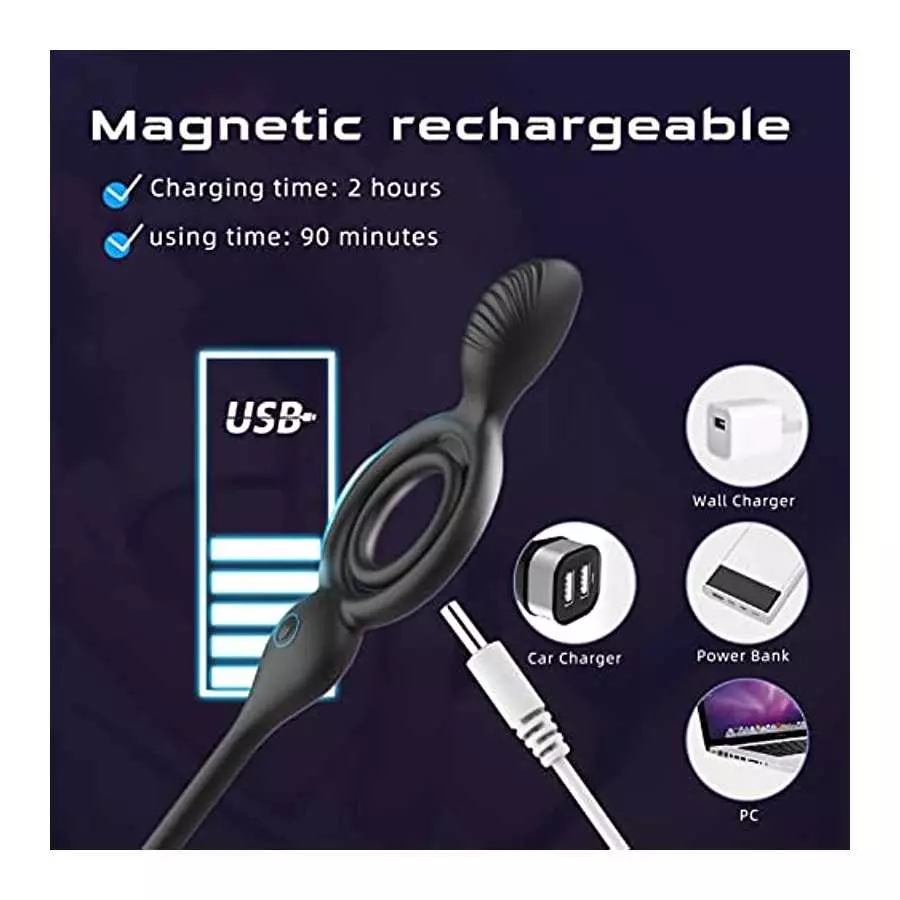 Vibrating Cock Ring with Butt Plug, lvhua 3 in 1 Penis Ring Vibrator Anal Plug with 10 Vibration Modes, Prostate Massager Clitor