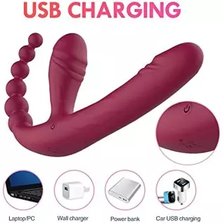 MOONA 10 Speeds Strapless Strapon Dildo Vibrator Female Double Vibrating G Spot Adult Sex Toys for Women Couple Anal Prostate Ma