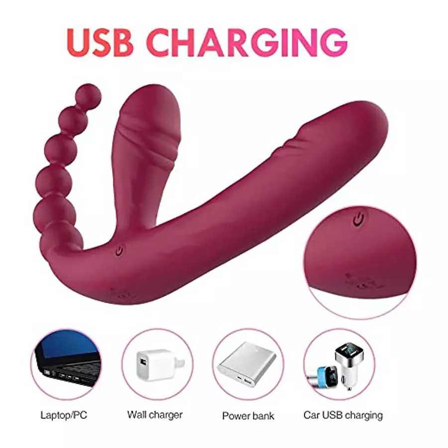 MOONA 10 Speeds Strapless Strapon Dildo Vibrator Female Double Vibrating G Spot Adult Sex Toys for Women Couple Anal Prostate Ma