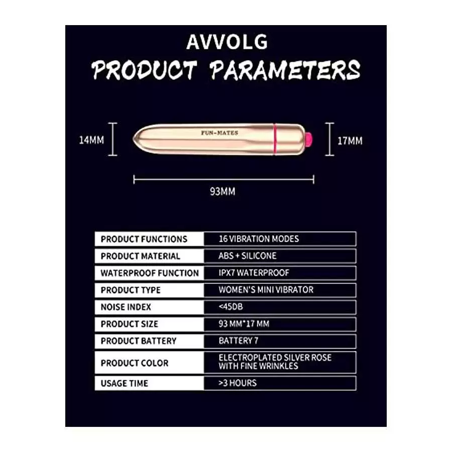 AVVOLG Bullet Vibrator Sex Toy, Precision Clitoral Stimulation, Massaging Bullet 16 Vibration Settings, Portable Waterproof Nipp