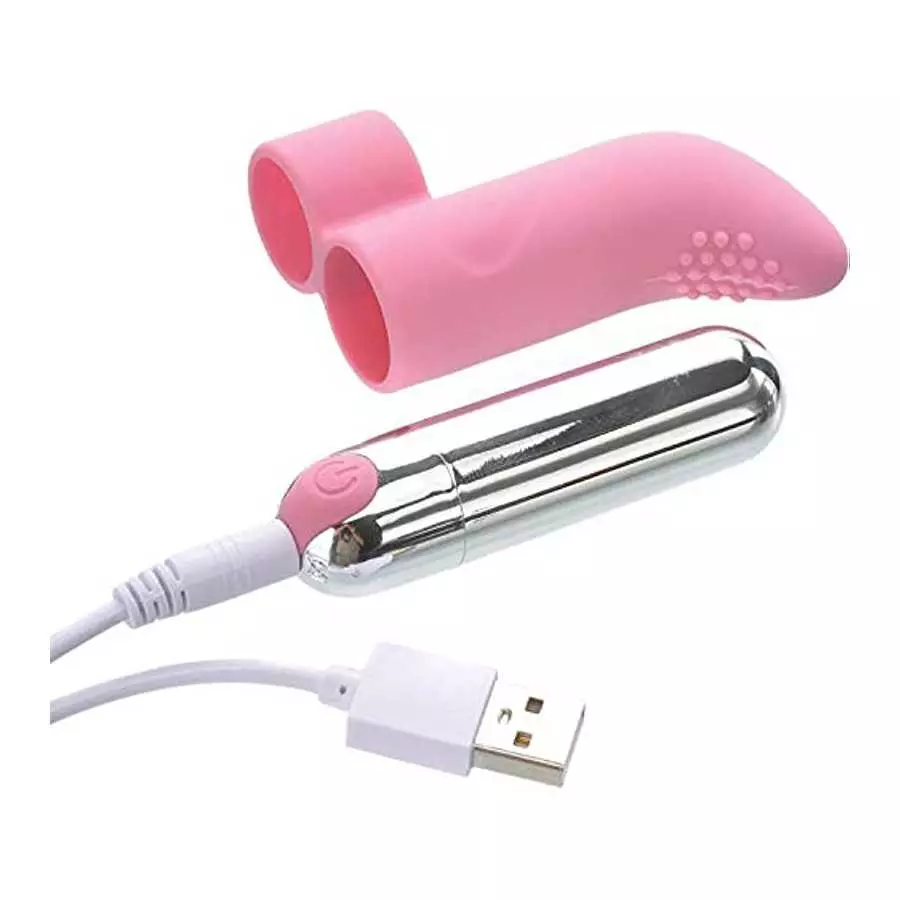 Adam & Eve Rechargeable 10-Speed Silicone Finger Vibrator, Pink | With Removable Bullet Vibrator | Waterproof and Submersible | 