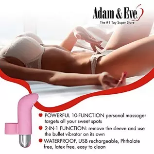 Adam & Eve Rechargeable 10-Speed Silicone Finger Vibrator, Pink | With Removable Bullet Vibrator | Waterproof and Submersible | 