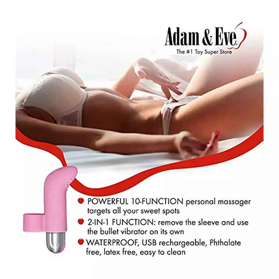 Adam & Eve Rechargeable 10-Speed Silicone Finger Vibrator, Pink | With Removable Bullet Vibrator | Waterproof and Submersible | 
