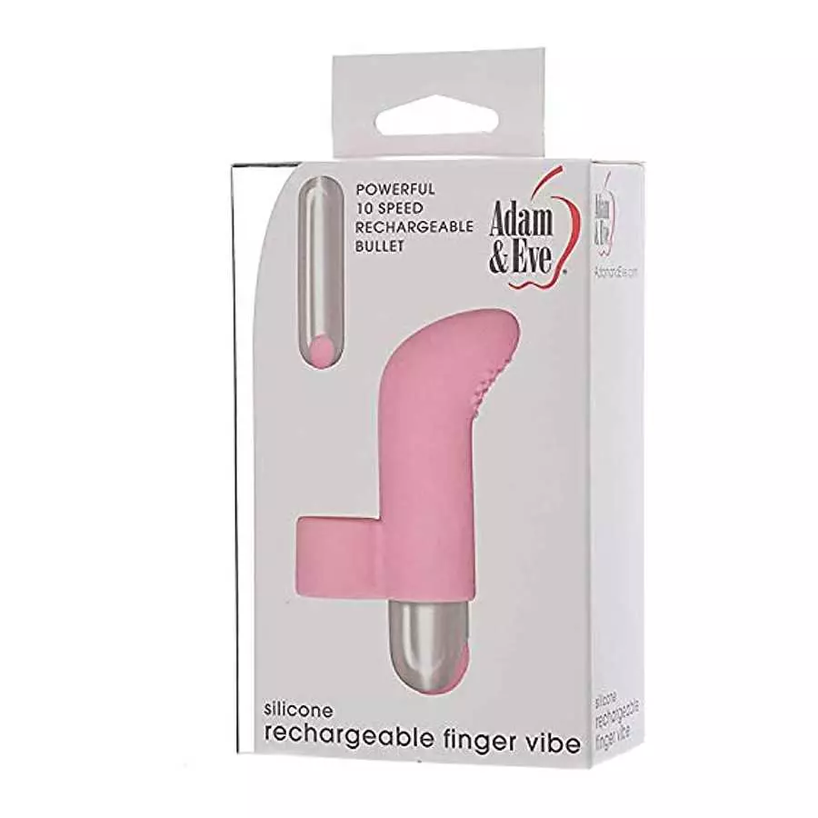 Adam & Eve Rechargeable 10-Speed Silicone Finger Vibrator, Pink | With Removable Bullet Vibrator | Waterproof and Submersible | 