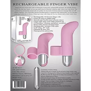Adam & Eve Rechargeable 10-Speed Silicone Finger Vibrator, Pink | With Removable Bullet Vibrator | Waterproof and Submersible | 