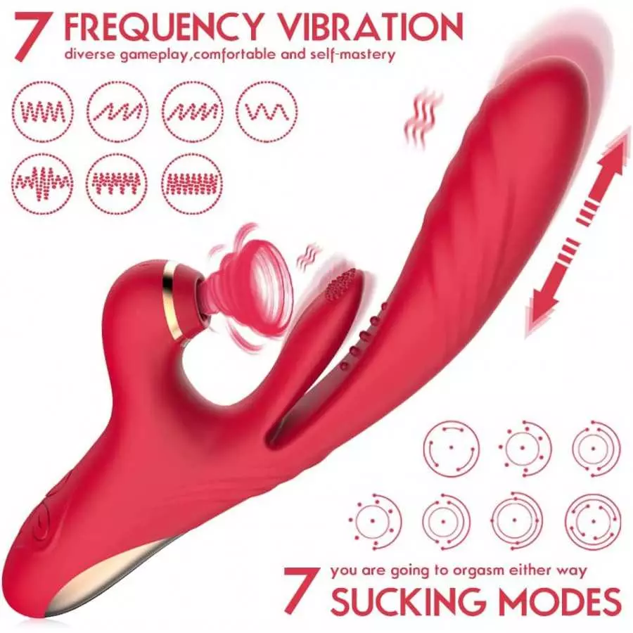 3 in 1 Woman Pleasure Toys Suction Tongue Vibrator for Triple Stimulation (Pink)