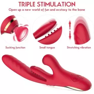 3 in 1 Woman Pleasure Toys Suction Tongue Vibrator for Triple Stimulation (Pink)