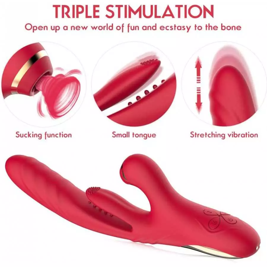 3 in 1 Woman Pleasure Toys Suction Tongue Vibrator for Triple Stimulation (Pink)