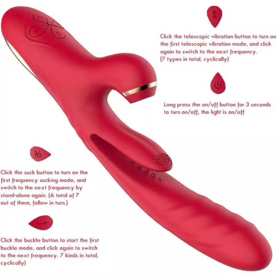 3 in 1 Woman Pleasure Toys Suction Tongue Vibrator for Triple Stimulation (Pink)