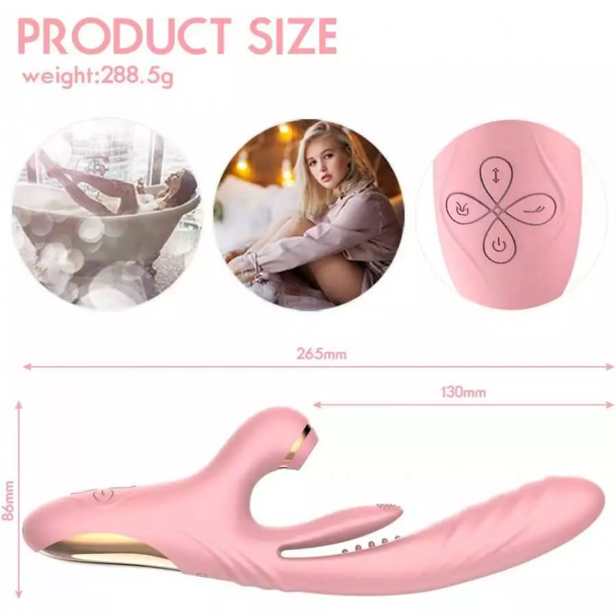 3 in 1 Woman Pleasure Toys Suction Tongue Vibrator for Triple Stimulation (Pink)