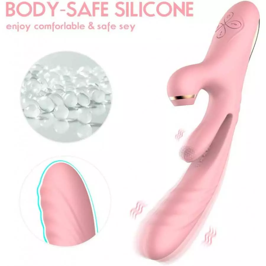 3 in 1 Woman Pleasure Toys Suction Tongue Vibrator for Triple Stimulation (Pink)