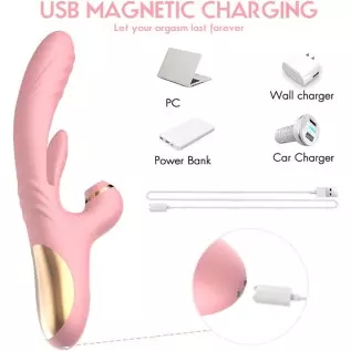 3 in 1 Woman Pleasure Toys Suction Tongue Vibrator for Triple Stimulation (Pink)