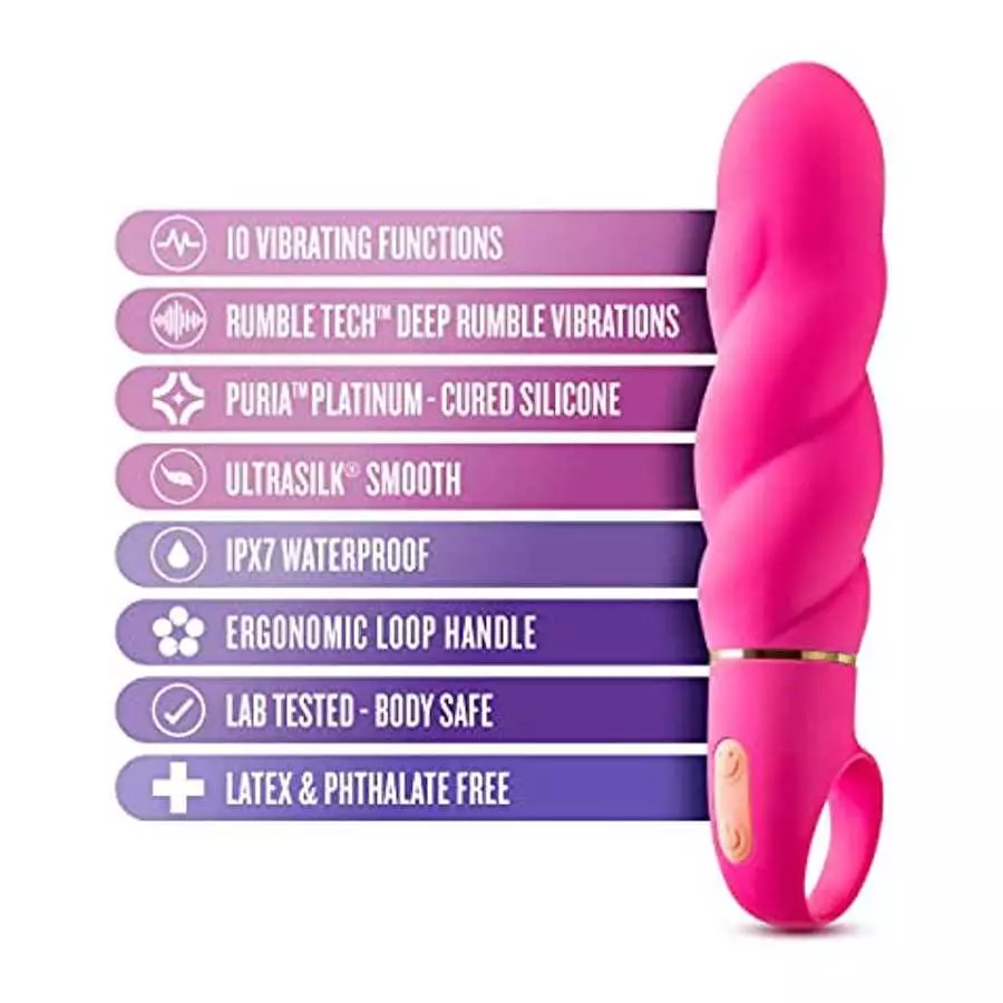 Blush Aria Amazing AF Silicone Vibrator - Rumble Tech Powerful Rumbly 10 Vibration Settings - Wavy Shaft for Extra Stimulation -