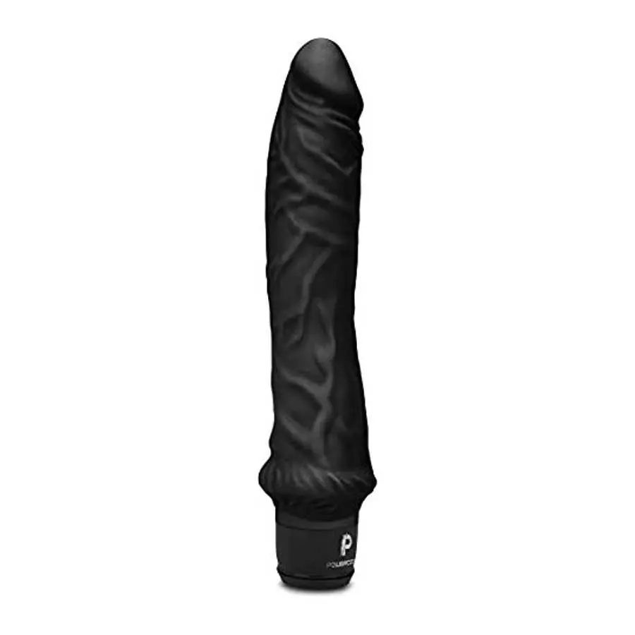 Powercocks Silicone Rechargeable Girthy Realistic Vibrator 8in - Black