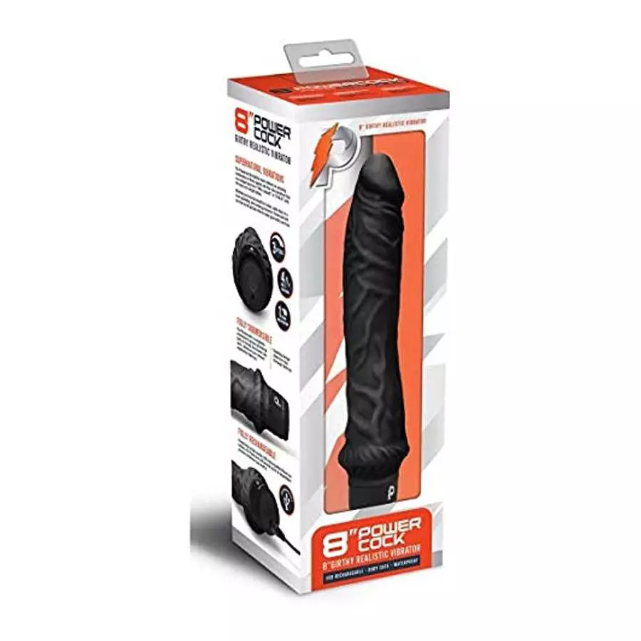 Powercocks Silicone Rechargeable Girthy Realistic Vibrator 8in - Black