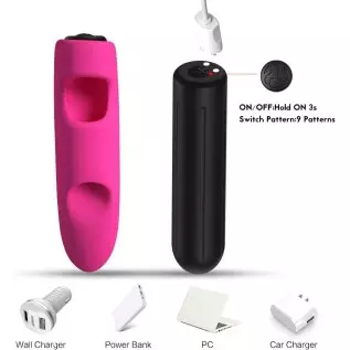 Bullet Vibrator with Finger Silicone Sleeve, Adult Toys Powerful Rechargeable with 9 Vibration Modes Stimulator Clitoris, Nipple