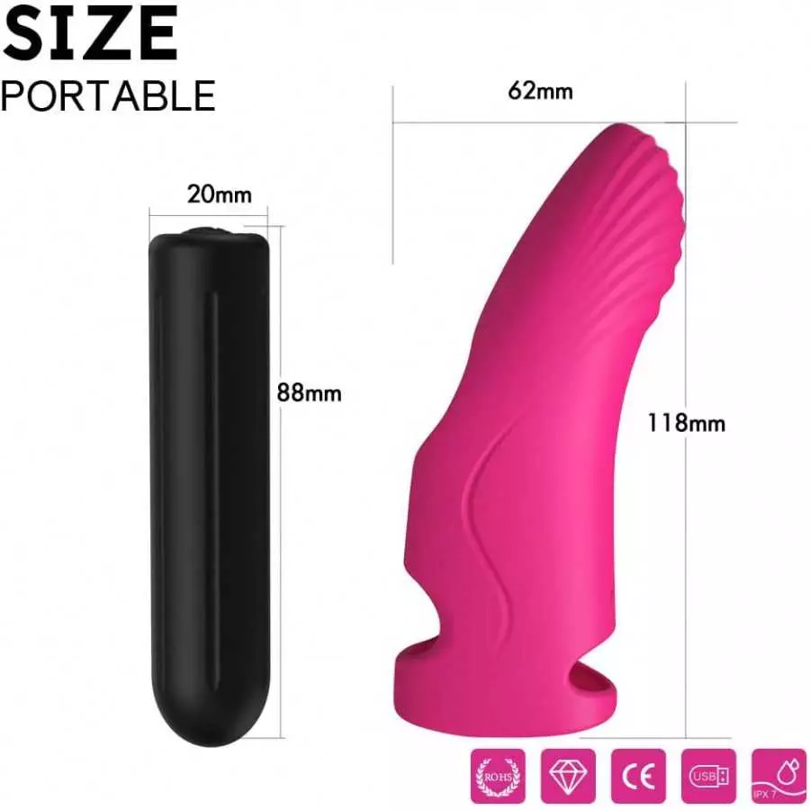Bullet Vibrator with Finger Silicone Sleeve, Adult Toys Powerful Rechargeable with 9 Vibration Modes Stimulator Clitoris, Nipple