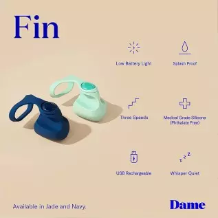 Dame Products Fin Small Finger Massager, Compact Easy to Use 3 Intensity Levels , Grip Free Super Quiet 100% Medical Grade Silic