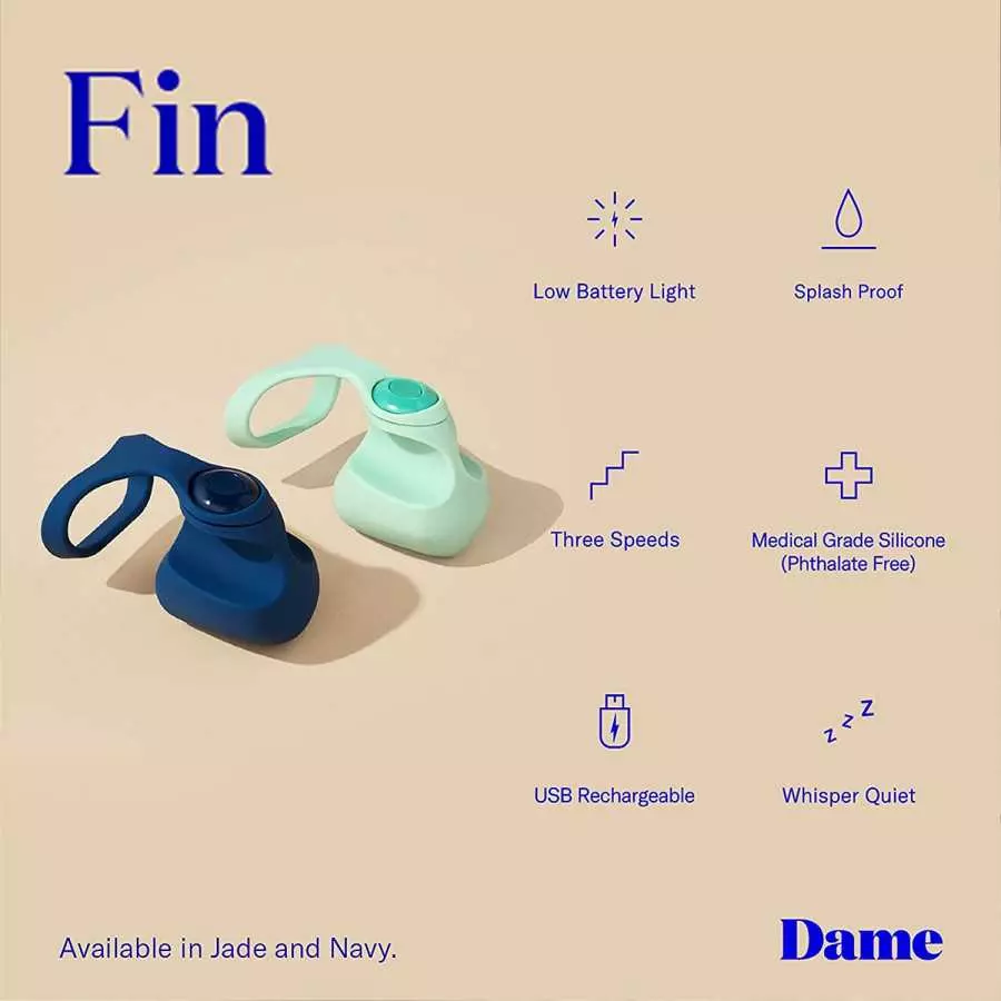 Dame Products Fin Small Finger Massager, Compact Easy to Use 3 Intensity Levels , Grip Free Super Quiet 100% Medical Grade Silic