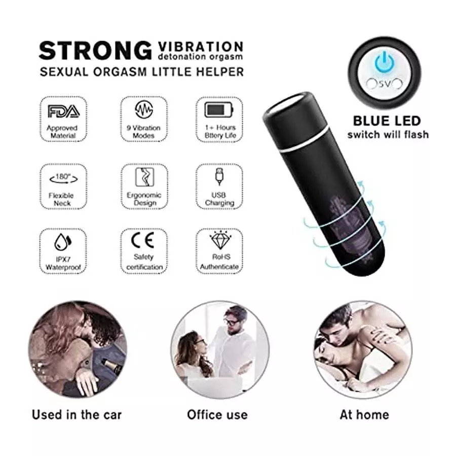 Small Bullet Vibrator Sex Toy for Women and Couples, Ultra-Strong Vibration Mini Clit Vibrator with 9 Modes, Full Silicone Vibra