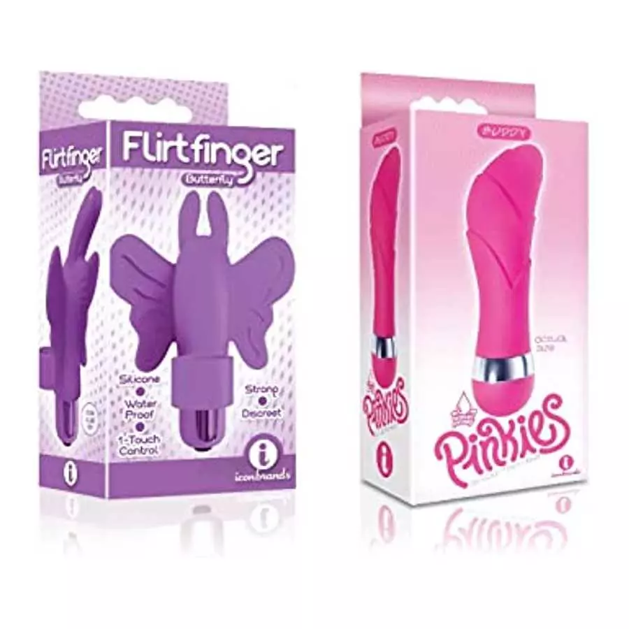 Sexy, Kinky Gift Set Bundle of Flirt Finger Butterfly, Finger Vibrator, Purple and Icon Brands Pinkies, Buddy Sexy, Kinky Gift Set Bundle of Flirt Finger Butterfly, Finger Vibrator, Purple and Icon Brands Pinkies, Buddy