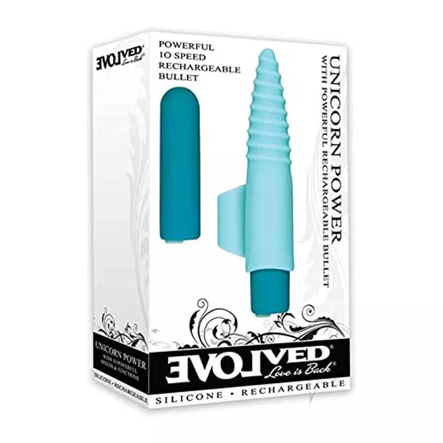 Evolved Love Is Back Unicorn Power Bullet Vibrator with Finger Sleeve, Blue Evolved Love Is Back Unicorn Power Bullet Vibrator with Finger Sleeve, Blue