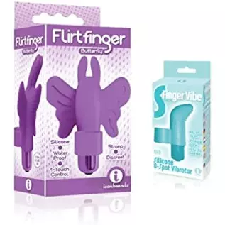 Sexy Gift Set of Flirt Finger Butterfly, Finger Vibrator, Purple and Icon Brands S-Finger Vibe, Blue