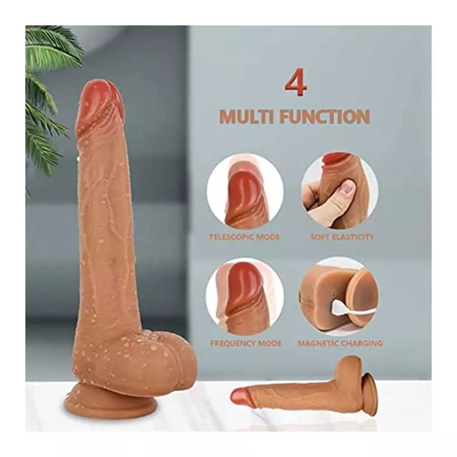 Flueyer Thrusting Dildo with Suction Cup Realistic Sex 5 Toys for Spot Remote Vibrator Control Women RR303, Brown3, 8.3 Inch
