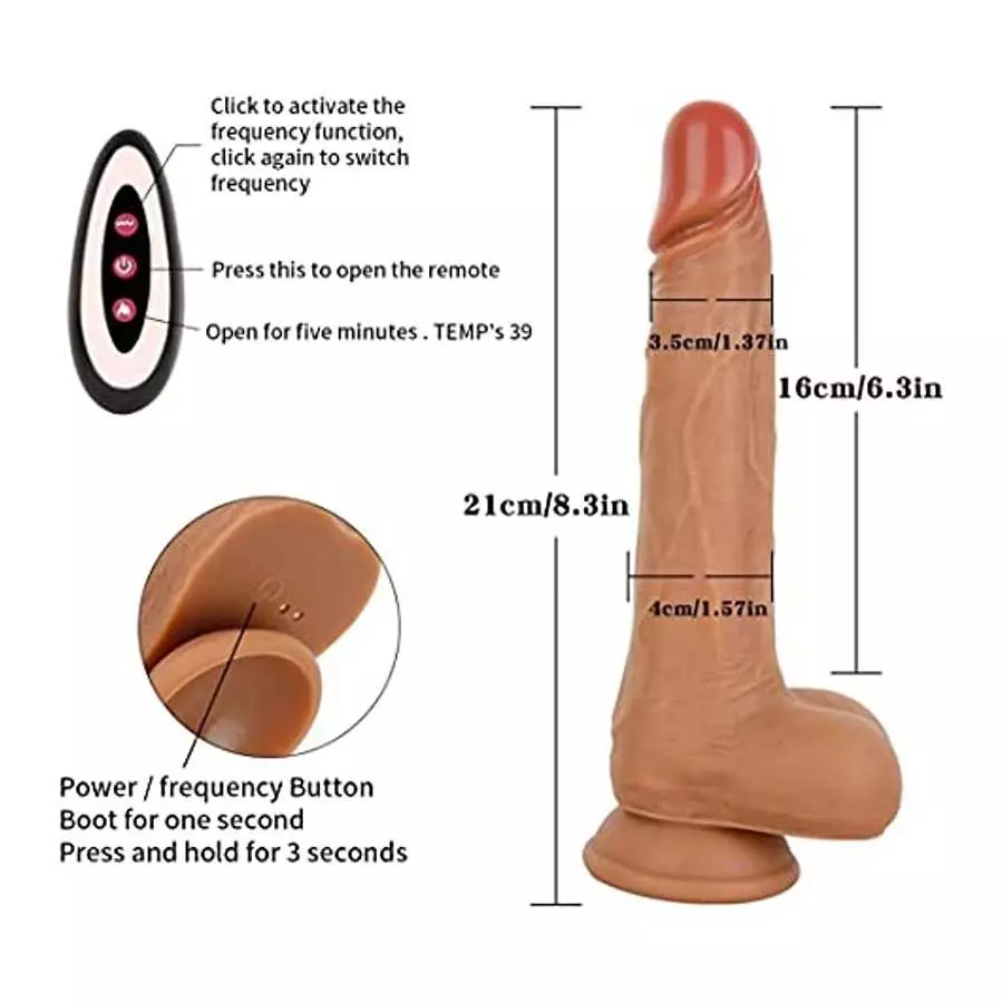 Flueyer Thrusting Dildo with Suction Cup Realistic Sex 5 Toys for Spot Remote Vibrator Control Women RR303, Brown3, 8.3 Inch