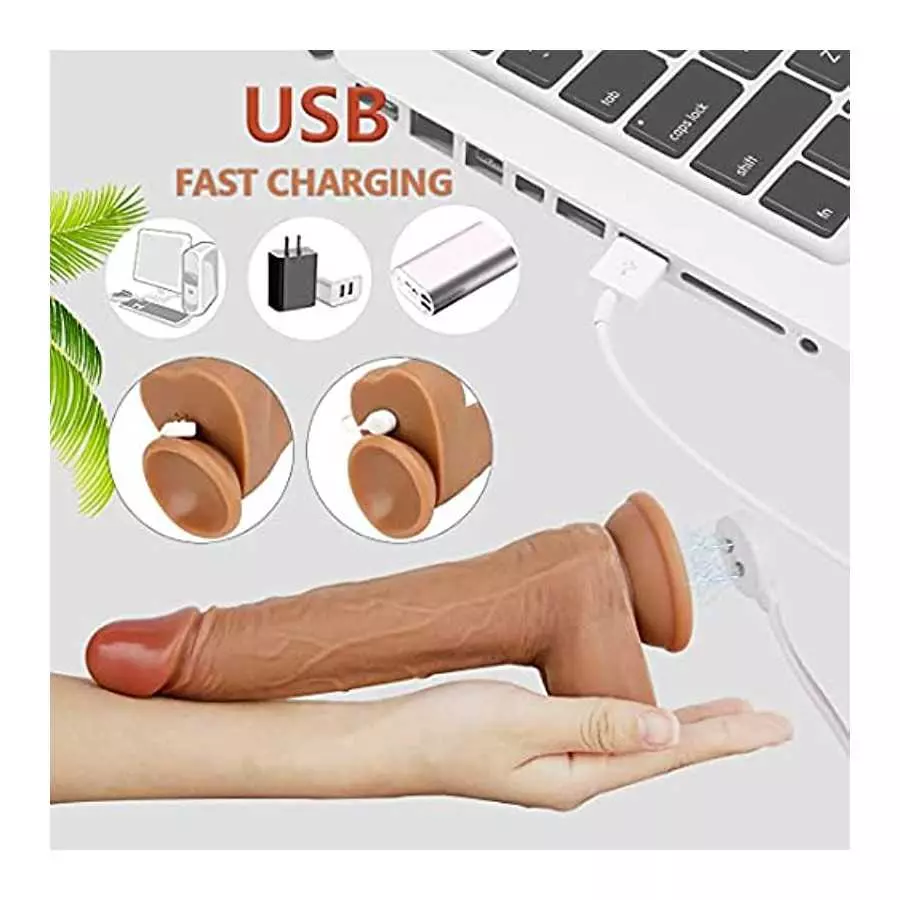 Flueyer Thrusting Dildo with Suction Cup Realistic Sex 5 Toys for Spot Remote Vibrator Control Women RR303, Brown3, 8.3 Inch