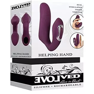 Evolved Love Is Back - Helping Hand - Dual Stimulation - Silicone Rechargeable Finger Vibrator - Plum/Purple
