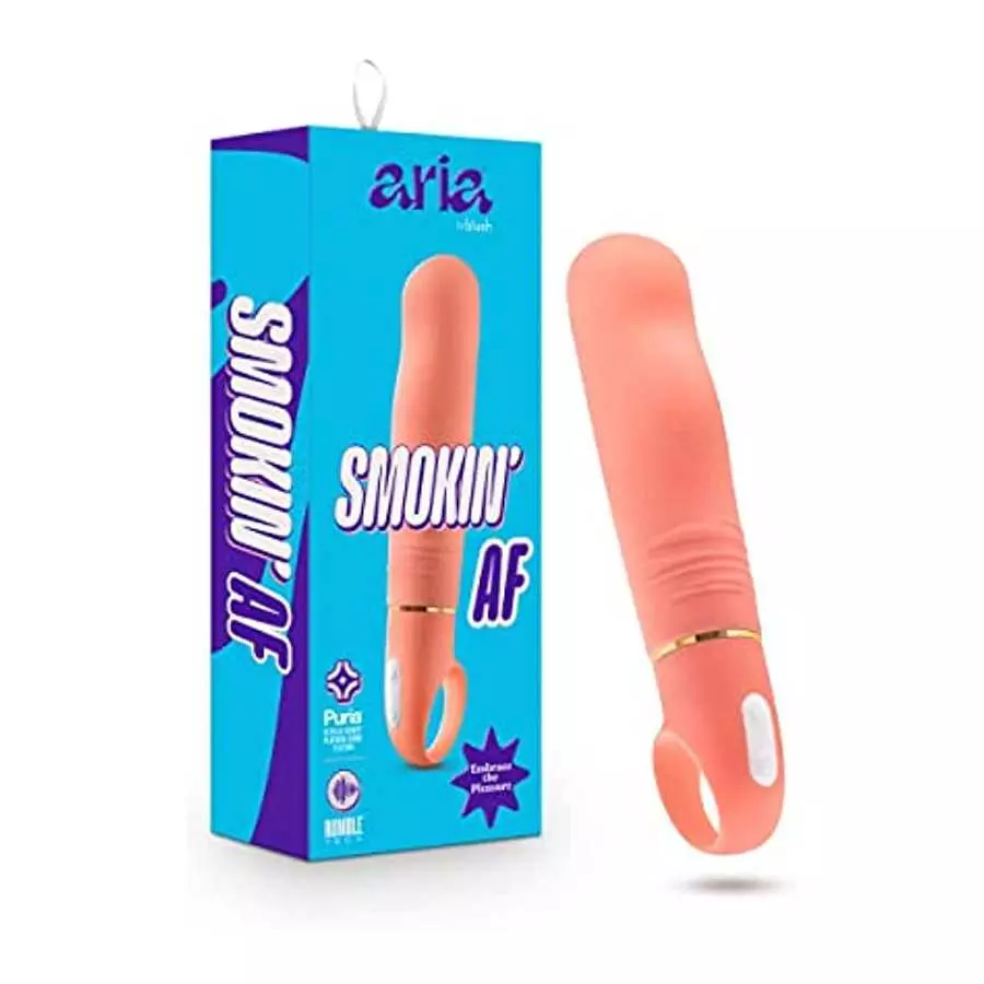 Blush Aria Smokin AF Silicone Vibrator - Rumble Tech Powerful Rumbly 10 Vibration Settings - Curved for Perfect G Spot Stimulati Blush Aria Smokin AF Silicone Vibrator - Rumble Tech Powerful Rumbly 10 Vibration Settings - Curved for Perfect G Spot Stimulati