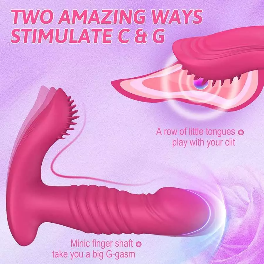 Thrusting G Spot Vibrator with Clit Tongue - Tina, Wearable Vibrator 3 Pulsing & 10 Vibrations with Remote, Quiet Panty Vibrator