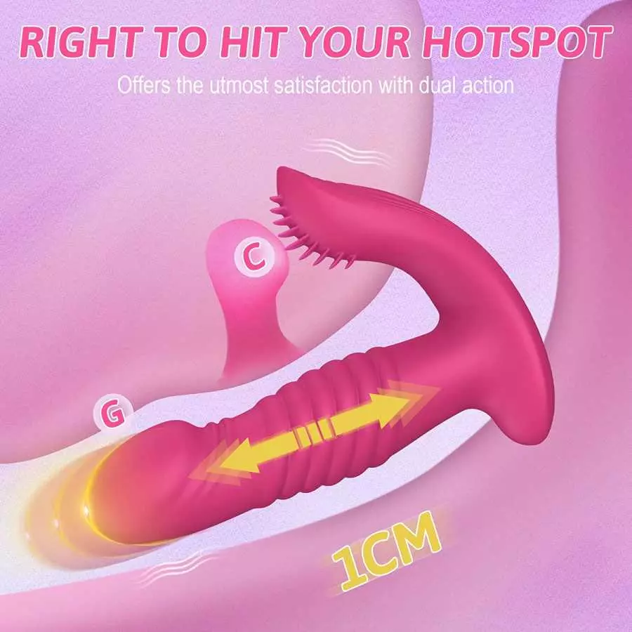 Thrusting G Spot Vibrator with Clit Tongue - Tina, Wearable Vibrator 3 Pulsing & 10 Vibrations with Remote, Quiet Panty Vibrator