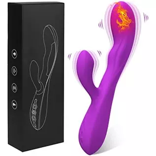 G Spot Rabbit Vibrator with Heating Function, Rose Adult Sex Toys for Clitoris G-spot Stimulation, Dildo Vibrators with 10 Power