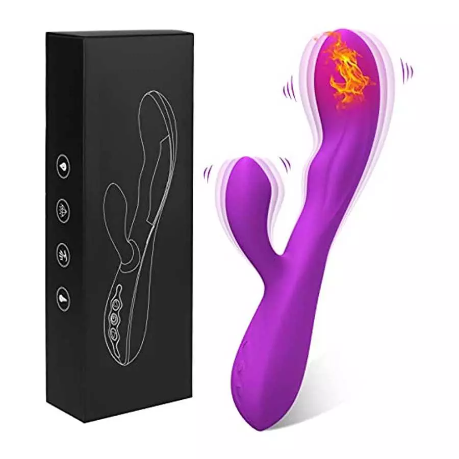 G Spot Rabbit Vibrator with Heating Function, Rose Adult Sex Toys for Clitoris G-spot Stimulation, Dildo Vibrators with 10 Power