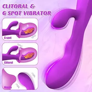 G Spot Rabbit Vibrator with Heating Function, Rose Adult Sex Toys for Clitoris G-spot Stimulation, Dildo Vibrators with 10 Power