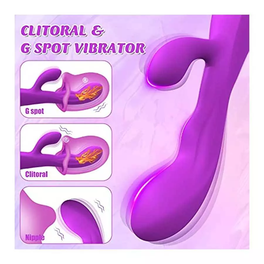 G Spot Rabbit Vibrator with Heating Function, Rose Adult Sex Toys for Clitoris G-spot Stimulation, Dildo Vibrators with 10 Power