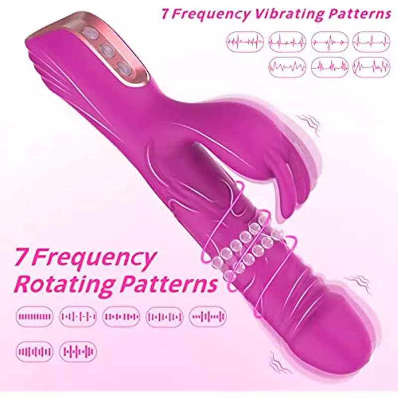 Rotating Beaded Clit Rose Rabbit Dildo Vibrator Adult Sex Toys for Women,Triple Action G Spot Vibrators with Independent Clitora